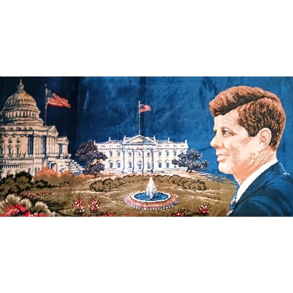 Vintage 1960's President John F Kennedy Tapestry JFK White House Flag ITALY Made - Picture 2 of 3